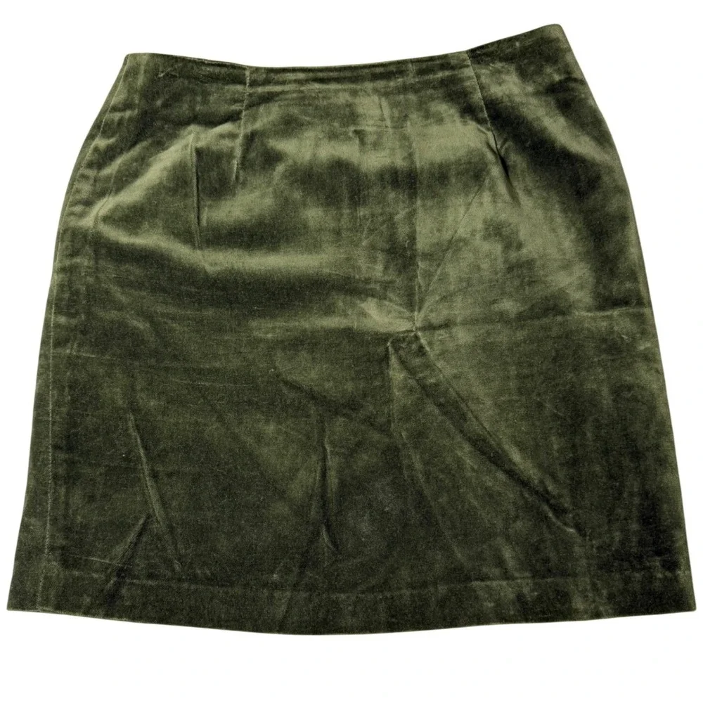 Sigrid Olsen Vintage Olive Green Velvet Mini Skirt 100% Cotton Made USA Size 8‎